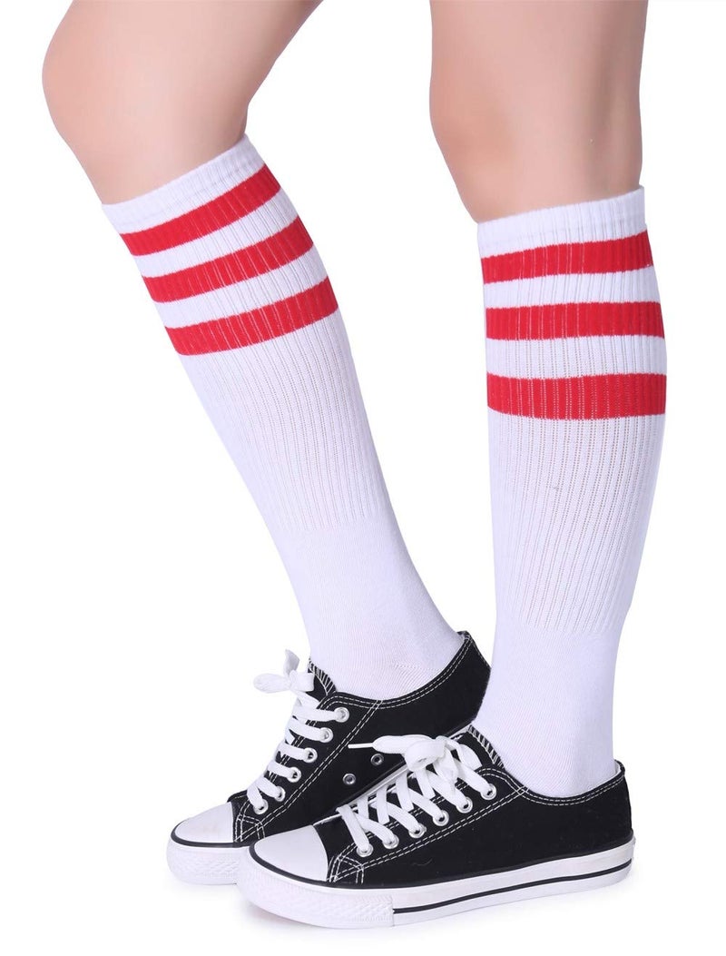 Pareberry Classical Triple Stripes Soft Cotton Over-the-Calf Retro Tube Socks (A-Pair(Red/White)) - Image 3